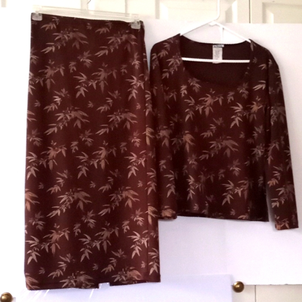 Vintage Epix Women's Stretchy Pencil Skirt Set - Size (L) - Brown/Beige